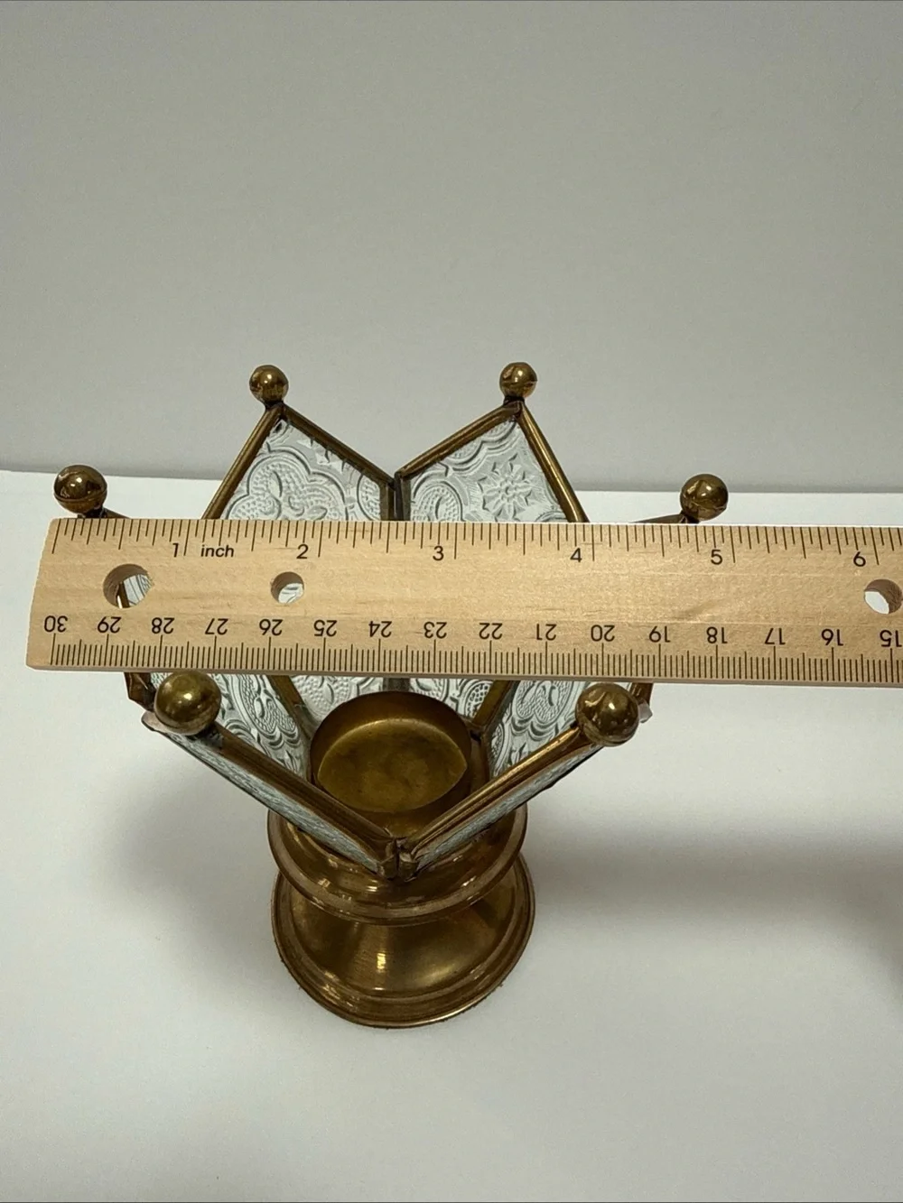 Vintage Crown Glass & Brass Decorative Votive Holder - Gold & Clear India fairy